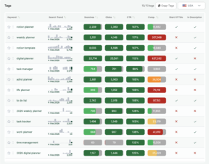 project etsy seo tags after optimization